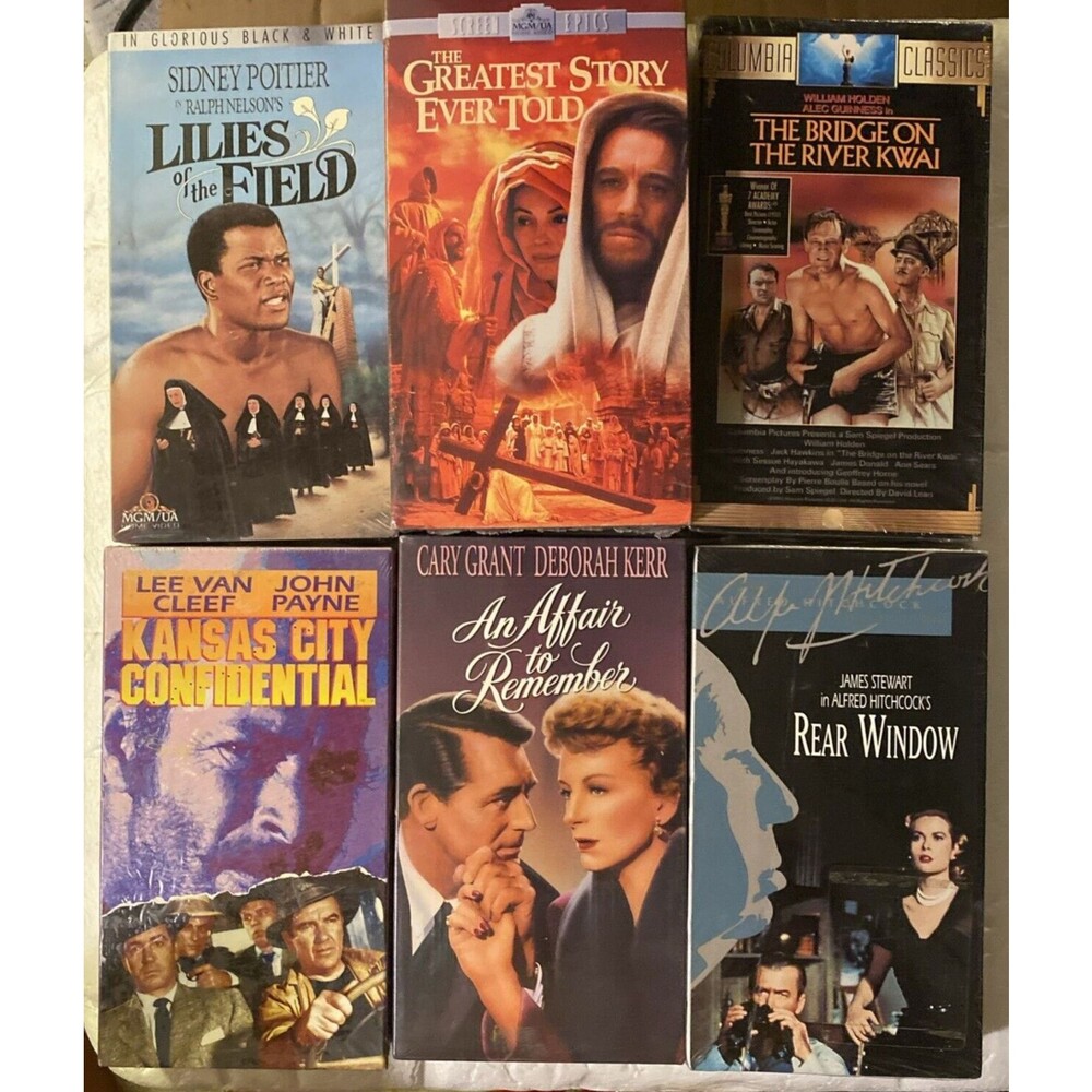 Classic Movie VHS Lot 7 Tapes Elvis Hitchcock Rear Window Bridge River Sealed